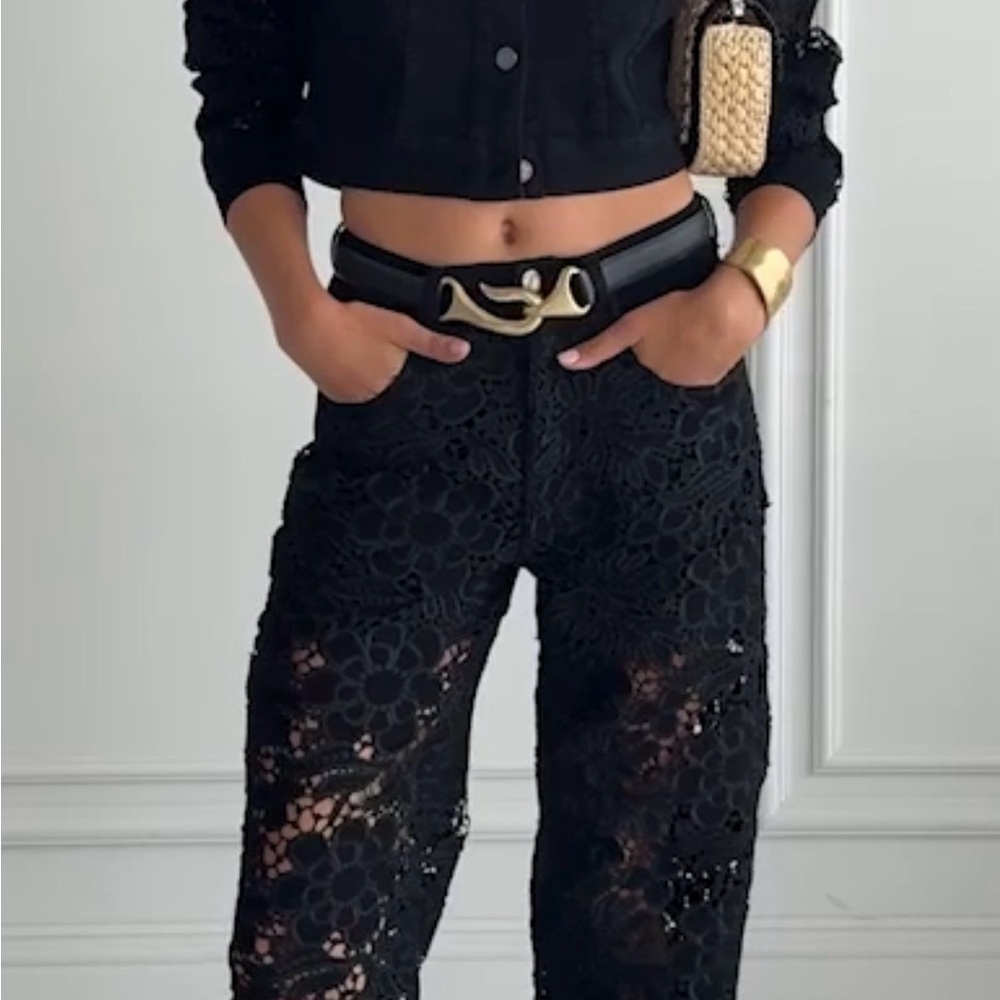 The Noli Shop Black Lace Floral Pants size 30